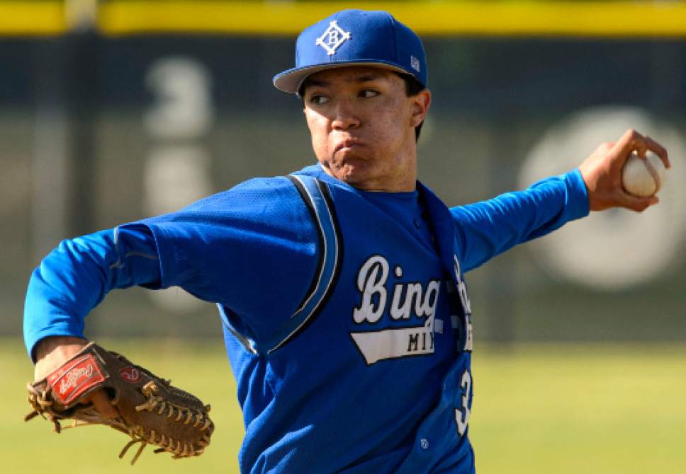 Steve Griffin  |  The Salt Lake Tribune



Bingham pitcher Peyton Jones fires a pitch  during class 5A baseball state playoff game against Roy at Bingham High School in South Jordan Wednesday May 17, 2017.