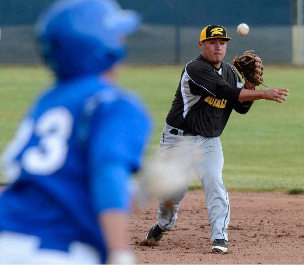 Steve Griffin  |  The Salt Lake Tribune



Roy second baseman Alex Alejandre fires to first during the class 5A baseball state playoff game against Bingham in South Jordan Wednesday May 17, 2017.