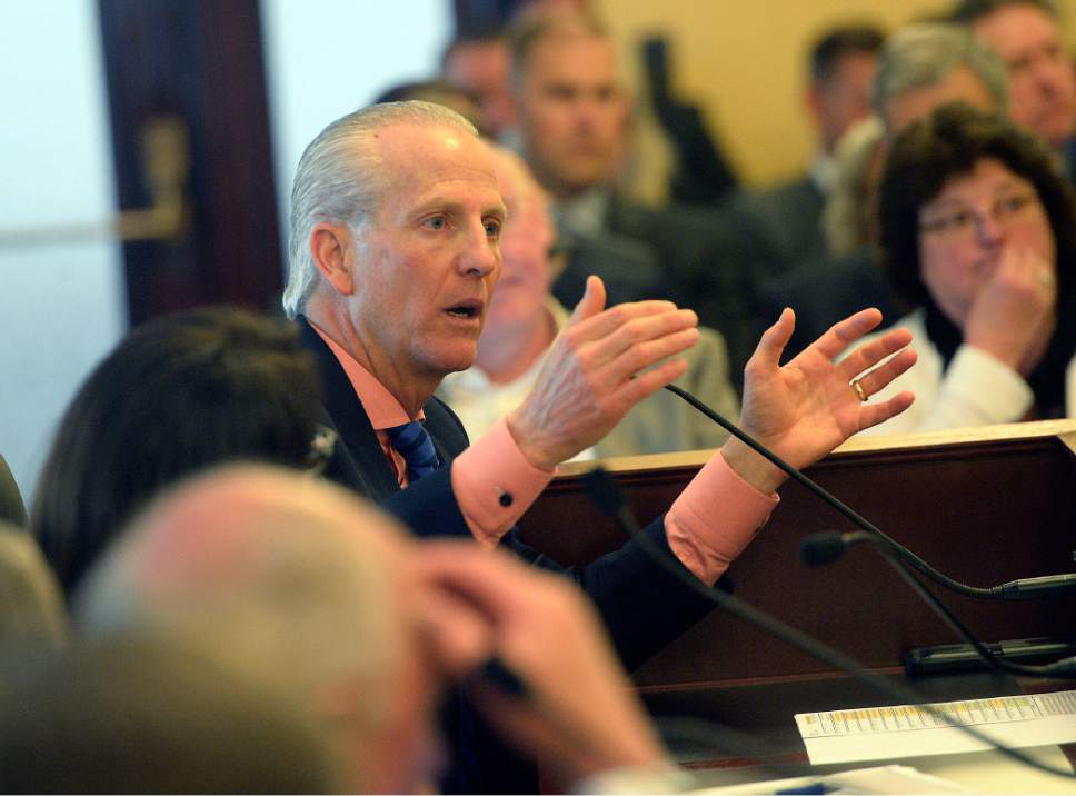 Al Hartmann  |  The Salt Lake Tribune
Senate President Wayne Niederhauser talks about his vision for tax reform after failing to achieve it during the 2017 legislative session in the Revenue and Taxation Interim Committee at the state capitol Wednesday May 17.