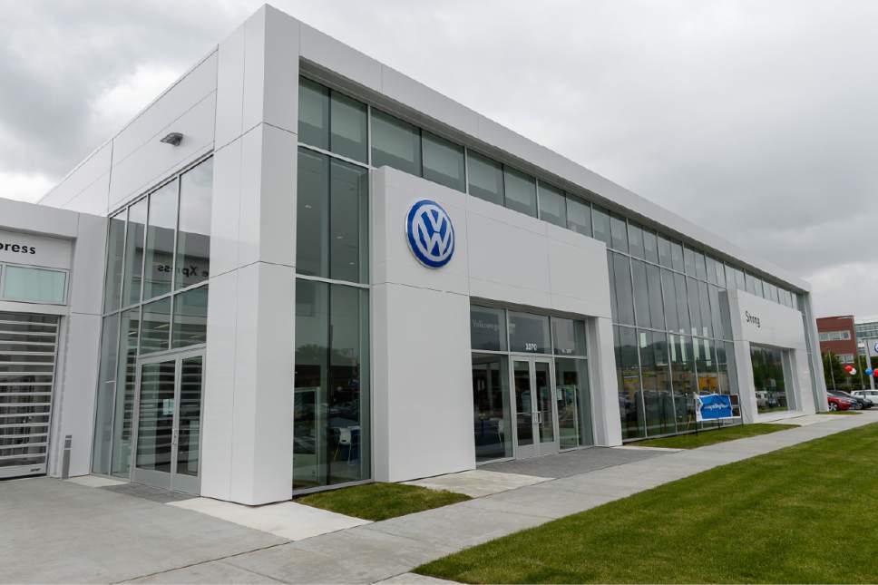 Francisco Kjolseth | The Salt Lake Tribune
Marking more than six decades of retail auto leadership in downtown Salt Lake City, the Strong Auto Group dedicated a gleaming new Volkswagen dealership on May 18, 2017.