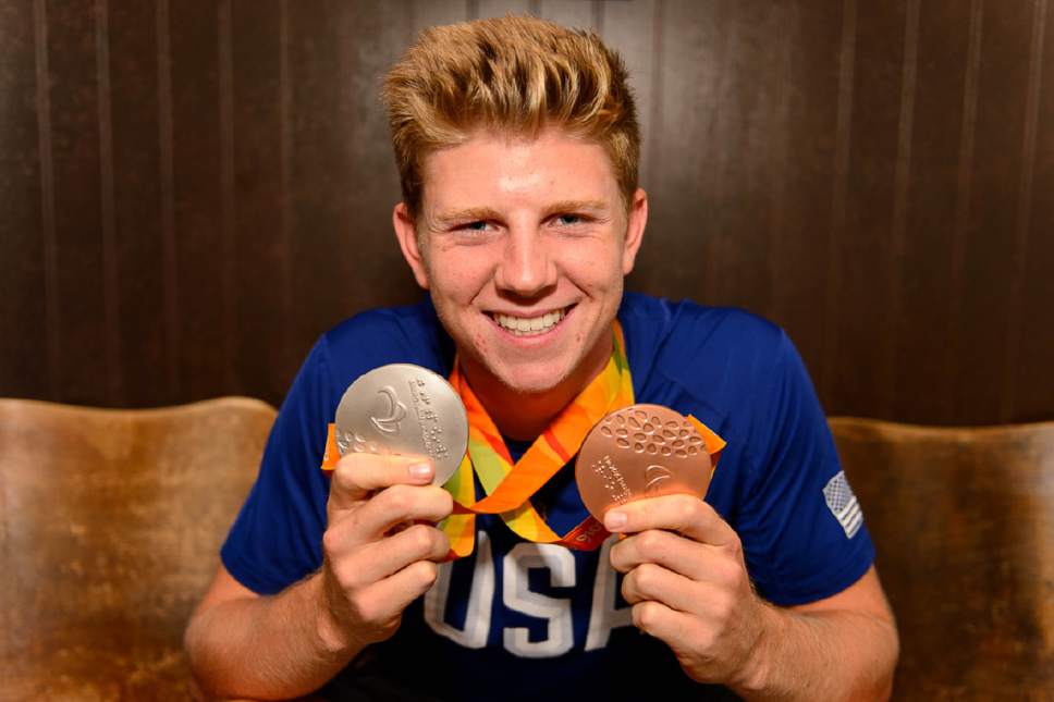 Trent Nelson  |  The Salt Lake Tribune
17-year-old Hunter Woodhall with the two Paralympic medals he won in track & field in Rio. Thursday September 22, 2016.