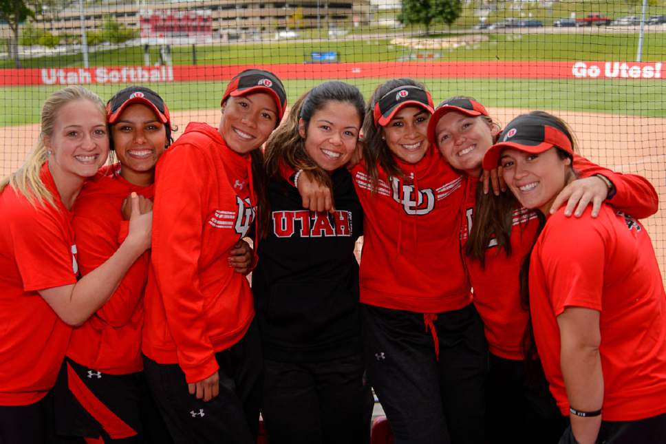 Trent Nelson  |  The Salt Lake Tribune
Utah softball seniors, from left, Sammi Cordova, Delilah Pacheco, Anissa Urtez, Bridget Castro, Kay Kay Fronda, Hannah Flippen, and Bella Secaira, in Salt Lake City Wednesday May 17, 2017. When the current Utah softball seniors first arrived, there was no stadium, Utah had no proud history, and there wasn't that much reason to believe the program could compete in the Pac-12. But now, Utah is a top-20 program that is hosting an NCAA regional for the first time in its history. The program has risen up to be one of the most successful in the country in a span of four years.