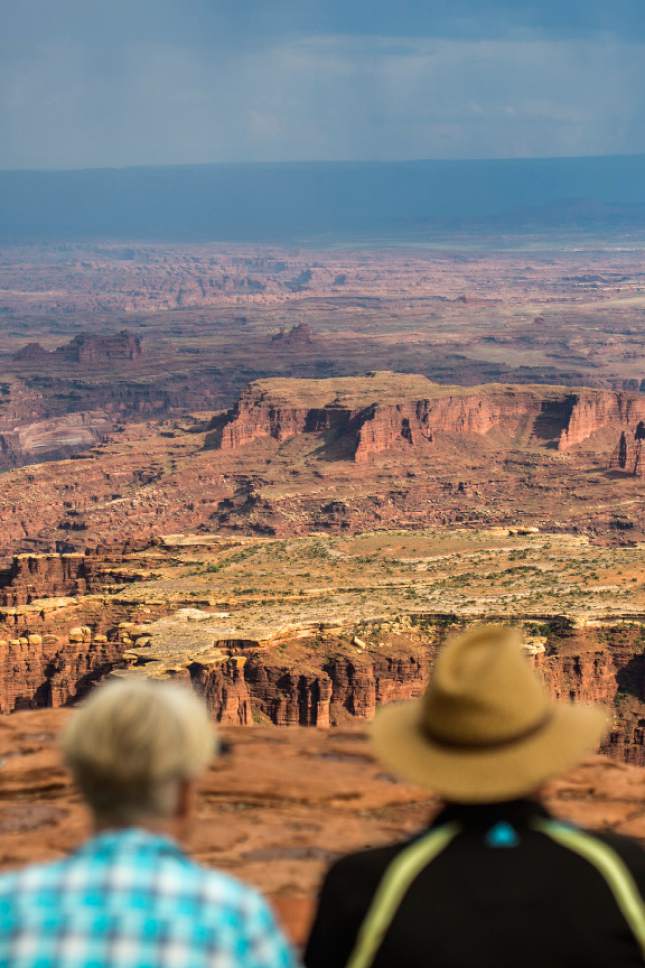 Chris Detrick  |  The Salt Lake Tribune
Visitors look at Grand View Point in the Island in the Sky District at Canyonlands National Park Wednesday August 24, 2016.