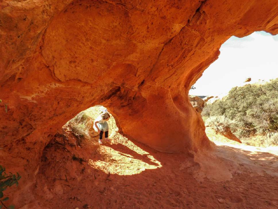 Erin Alberty  |  The Salt Lake Tribune


A young hiker explores Babylon Arch on March 12, 2017 in the Red Cliffs Desert Reserve near Leeds.