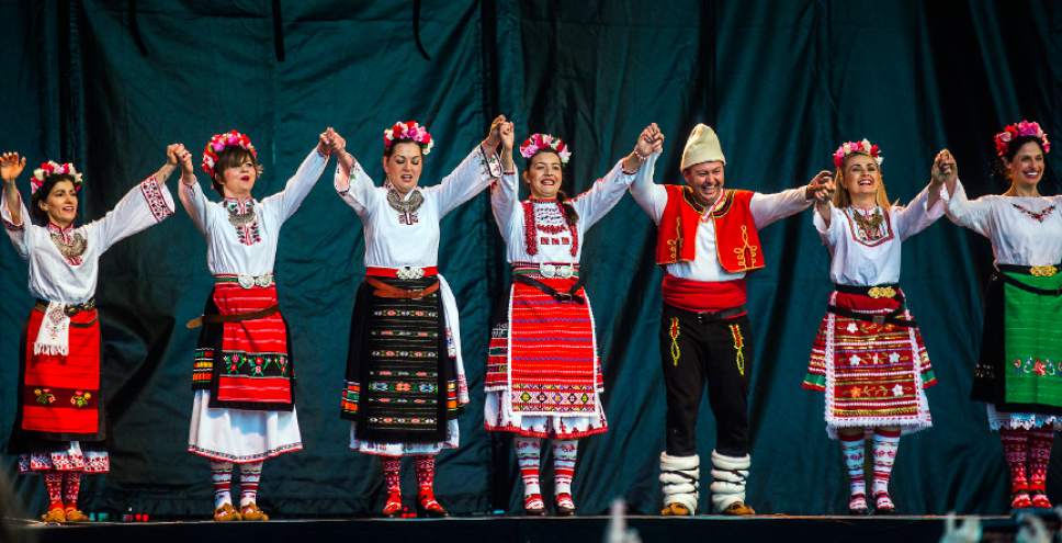 Chris Detrick  |  The Salt Lake Tribune
Members of Bulgarka Bulgarian music and dance group perform during the 32nd annual Living Traditions Festival at Library Square Friday, May 19, 2017.