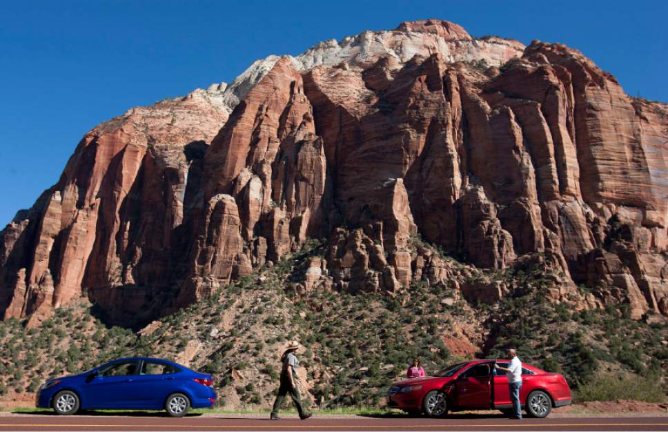 Steve Griffin  |  The Salt Lake Tribune
The Zion-Mount Carmel Highway through the park was closed Friday due to a rock slide, though all park services remained open heading into the weekend.