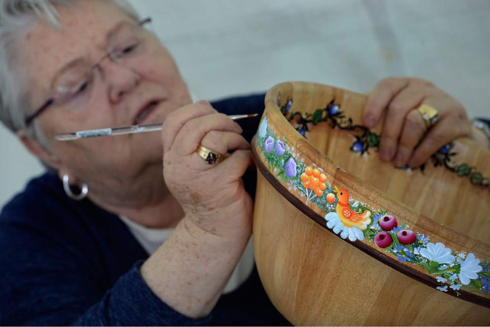 Scott Sommerdorf | The Salt Lake Tribune
Hella Pope paints her bowl in a German tradition at the 32nd Living Traditions Festival at Library Square on Sunday.
