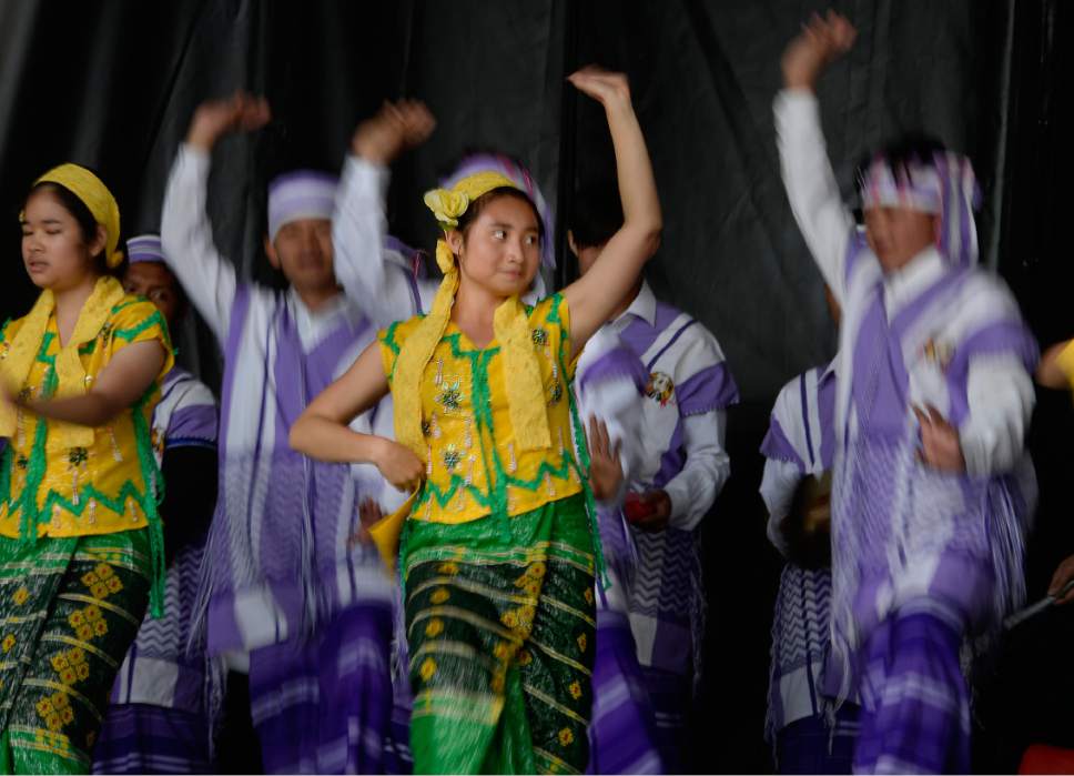 Scott Sommerdorf | The Salt Lake Tribune
The Karen Community of Utah performs Burmese dances Sunday at the 32nd Living Traditions Festival at Library Square.