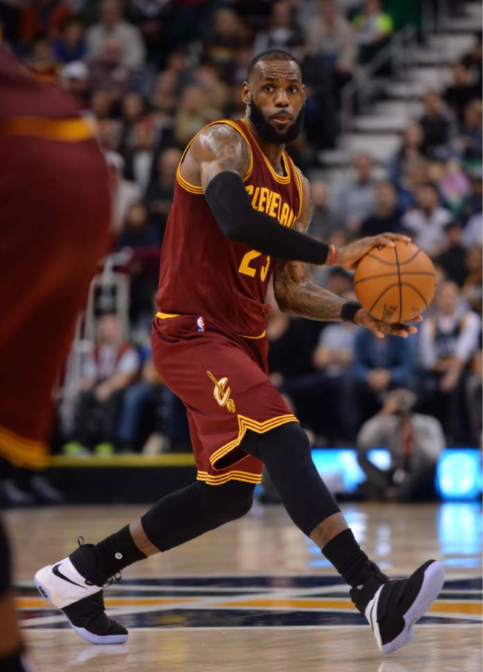 Steve Griffin / The Salt Lake Tribune

Cleveland Cavaliers forward LeBron James (23) looks to pass the ball during the Utah Jazz versus Cleveland Cavaliers NBA basketball game at Vivint Smart Home Arena in Salt Lake City Tuesday January 10, 2017.