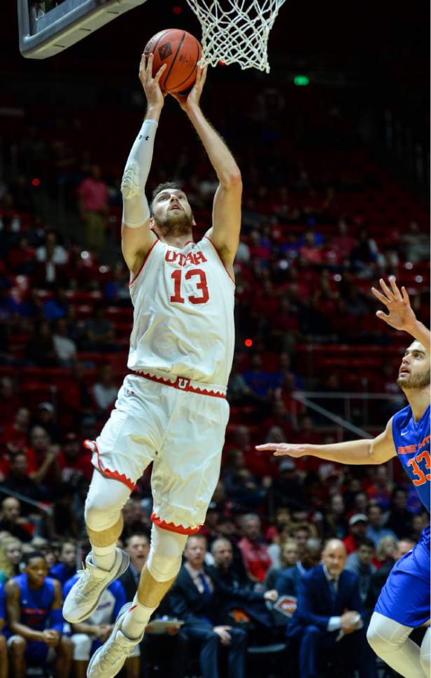 Steve Griffin  |  The Salt Lake Tribune


Utah Utes forward David Collette (13) gets tot he basket for two during the Utah versus Boise State basketball game in the first round of the NIT at the Huntsman Center on the University of Utah campus in Salt Lake City Tuesday March 14, 2017.