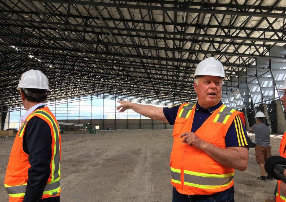 Scott Sommerdorf | The Salt Lake Tribune
RSL owner Dell Loy Hansen describes the covered Zions Bank Training Center during a tour of RSL's Herriman soccer complex, Wednesday, May 24, 2017.