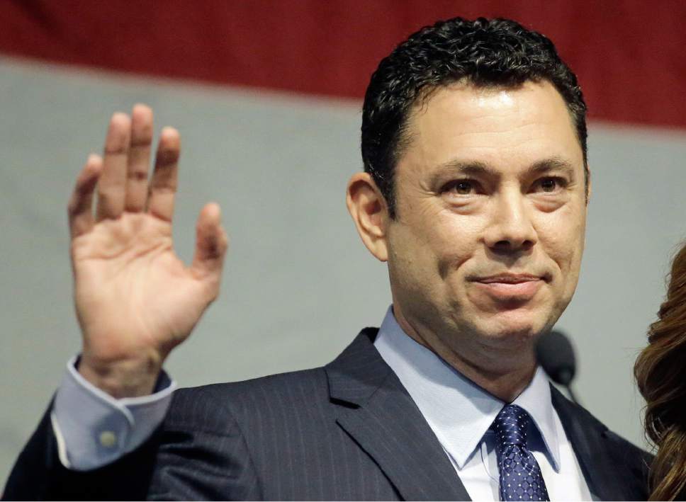 FILE - In this May 20, 2017 file photo, U.S. Rep. Jason Chaffetz waves after addressing the Utah GOP Convention in Sandy, Utah. Chaffetz, a five-term Republican, says he doesn't feel compelled to talk about what he may do after leaving Congress next month. But he told The Associated Press on Tuesday, May 23, 2017, that the business -- Strawberry C-- may become a reincarnation of his former public relations and marketing firm. (AP Photo/Rick Bowmer, File)