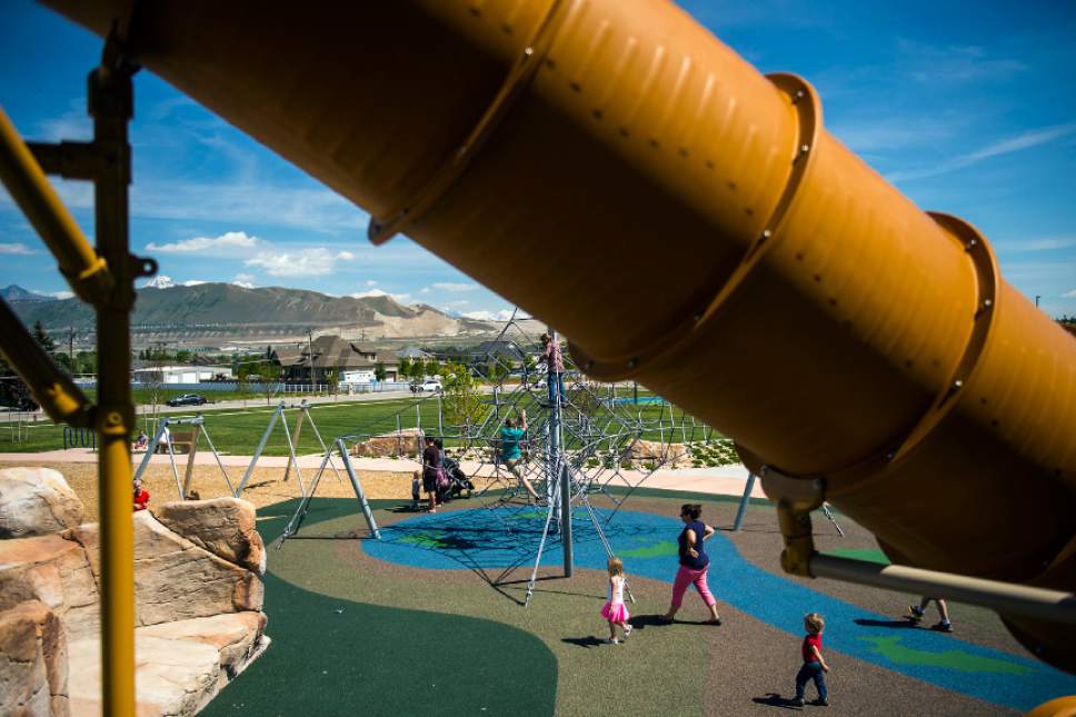Chris Detrick  |  The Salt Lake Tribune
Children play at Wardle Fields Regional Park in Bluffdale Tuesday, May 23, 2017.