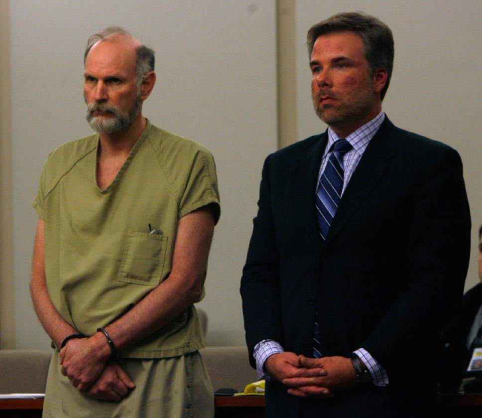 Steve Griffin  |  The Salt Lake Tribune

Sherman Lynch, left and defense attorney Patrick Corum, right, listen to Judge Deno Himonas during Sherman's sentencing hearing at the Matheson Courthouse in Salt Lake City Monday  January 26, 2009. Lynch was sentenced to 15 years to life for murder and one to 15 years for obstruction of justice for the murder of his wife Patricia Rothermich.