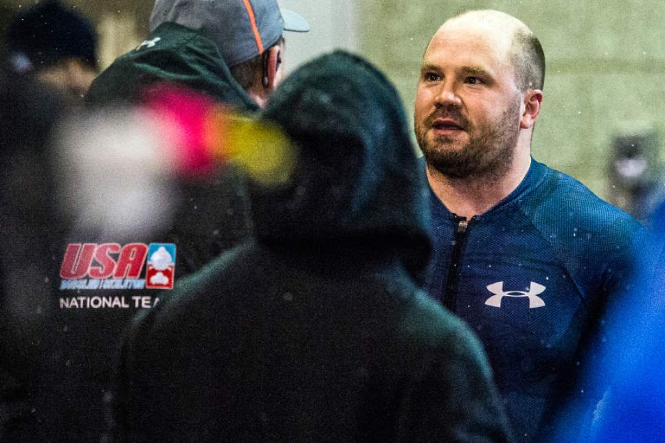 Chris Detrick  |  The Salt Lake Tribune
USA's Steven Holcomb after competing in the Bobsled and Skeleton World Cup at the Utah Olympic Park in Park City Friday January 15, 2016.
