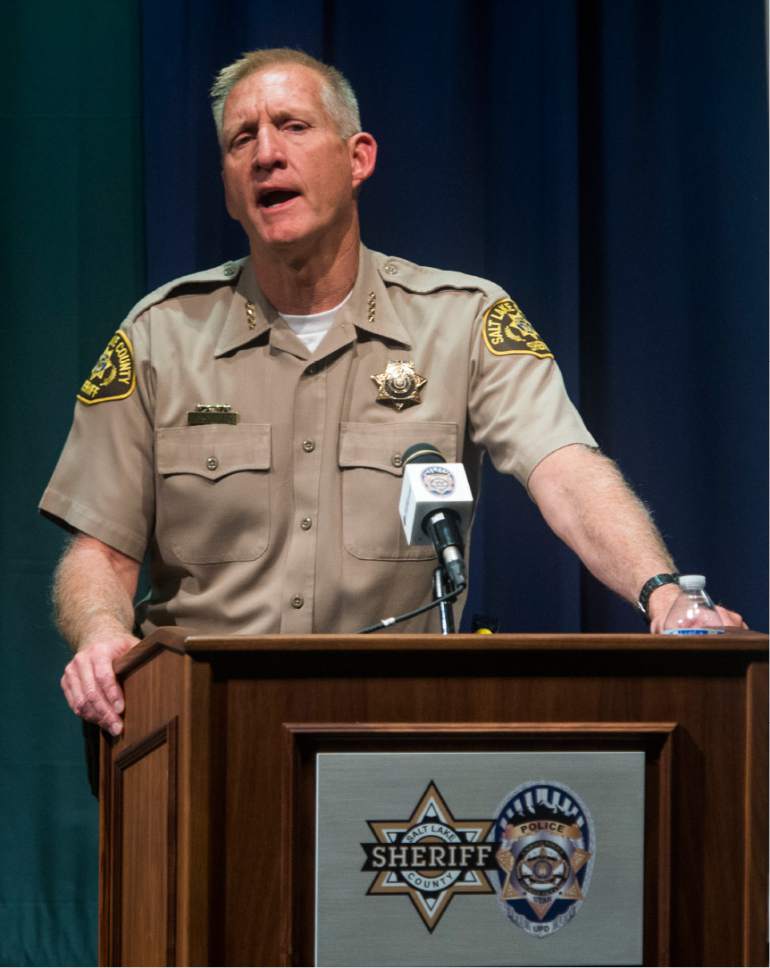 Rick Egan  |  The Salt Lake Tribune

Salt Lake County Sheriff Jim Winder announces that he has been offered a job as Moab's police chief, at a news conference at the Sheriff's Office, Tuesday, May 30, 2017.