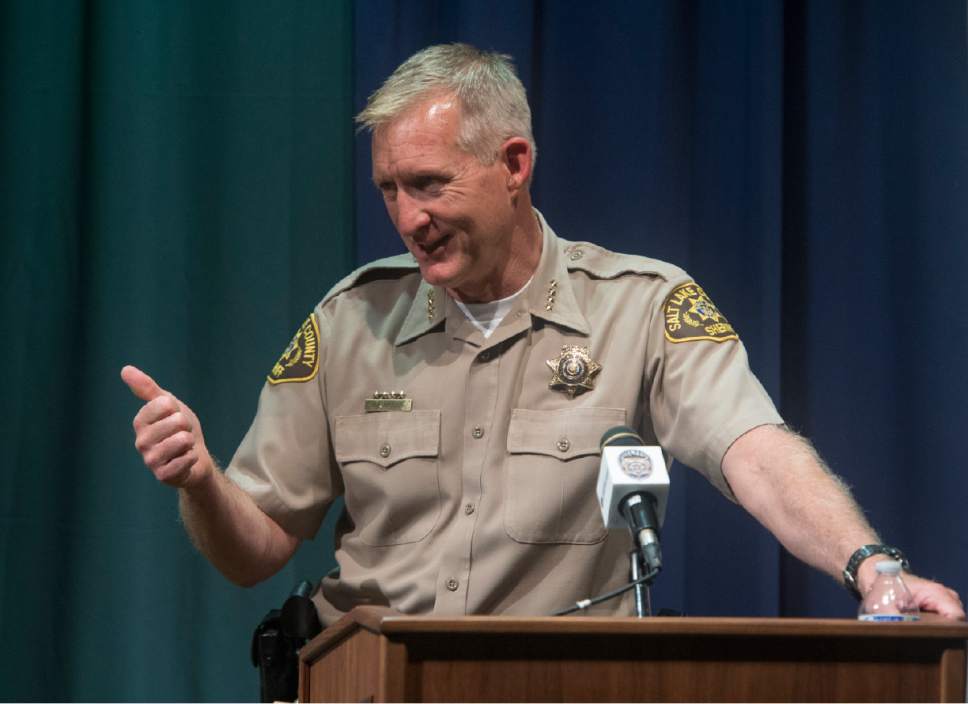 Rick Egan  |  The Salt Lake Tribune

Salt Lake County Sheriff Jim Winder announces that he has been offered a job as Moab's police chief, at a news conference at the Sheriff's Office, Tuesday, May 30, 2017.