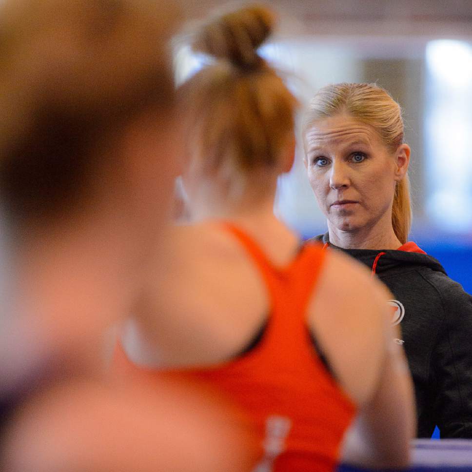Trent Nelson  |  The Salt Lake Tribune
Utah gymnastics assistant coach Meredith Paulicivic at practice in Salt Lake City, Tuesday January 17, 2017.