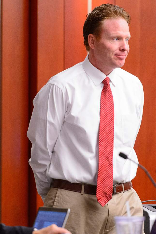 Trent Nelson  |  The Salt Lake Tribune
Jeremy Johnson enters the courtroom, to again refuse to answer questions, during the John Swallow public-corruption trial in Salt Lake City, Tuesday February 21, 2017.