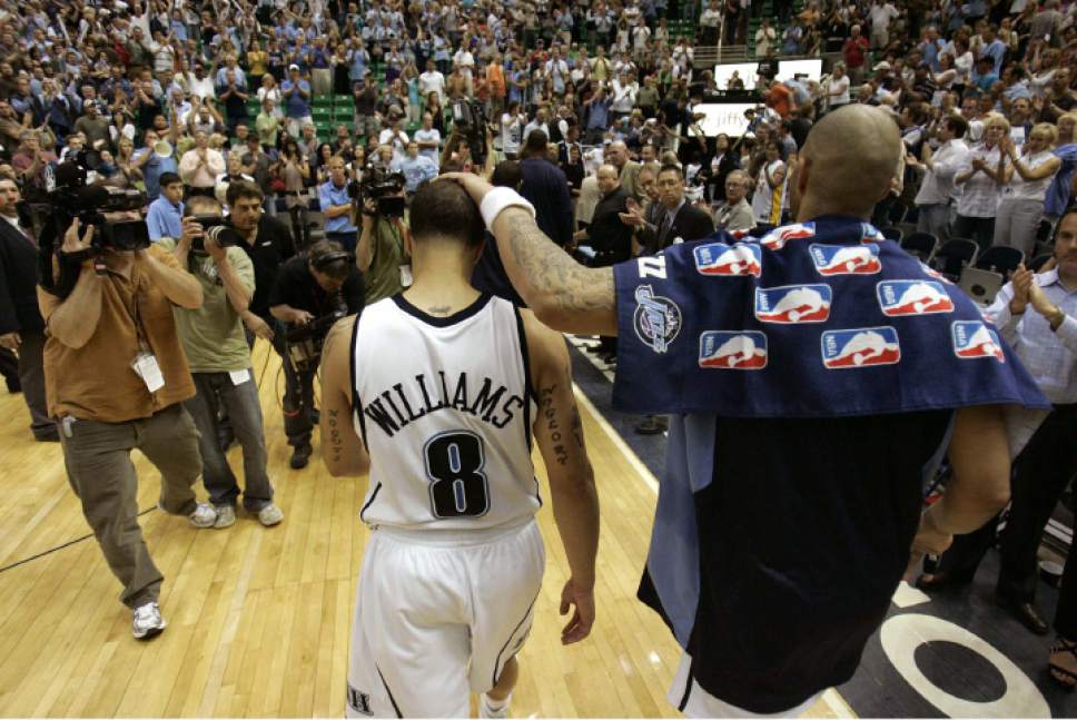 Trent Nelson  |  Tribune file photo

Utah's Carlos Boozer, right, and Deron Williams walk off the court after the L.A. Lakers eliminated the Jazz from the Western Conference playoffs on May 16, 2008.
