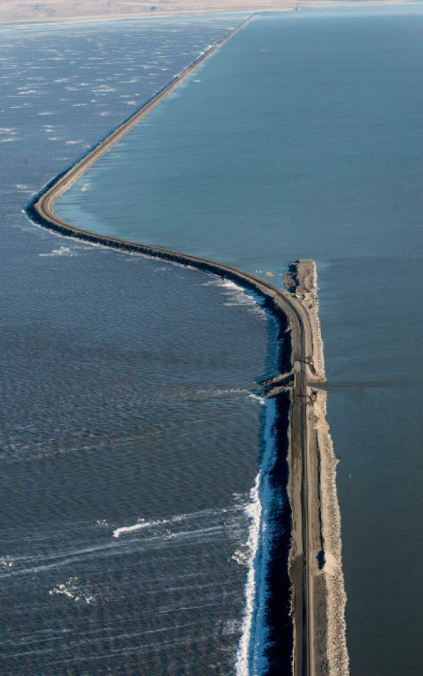 Steve Griffin  |  Tribune file photo


A breach in the Union Pacific causeway that separates the the north and the south ends of the Great Salt Lake Friday December 2, 2016.