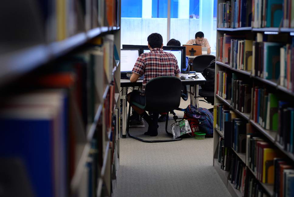 Scott Sommerdorf | The Salt Lake Tribune
Students study in the Marriott Library at the University of Utah, 2017.