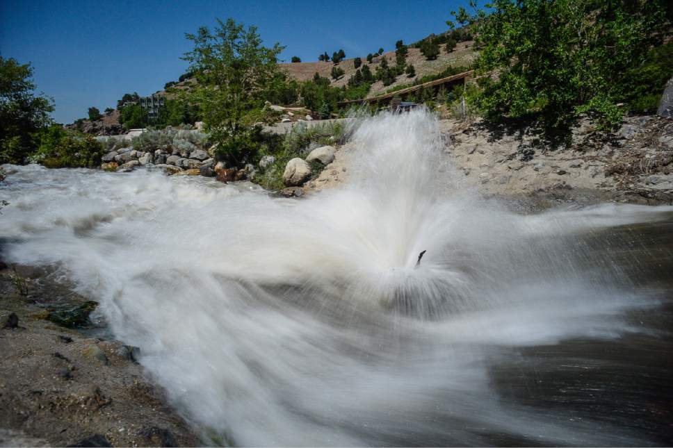 Francisco Kjolseth | The Salt Lake Tribune
Dangerous conditions can be seen in Big Cottonwood Creek, saturated by the spring runoff following a high snow pack winter season on Monday, June 5, 2017.