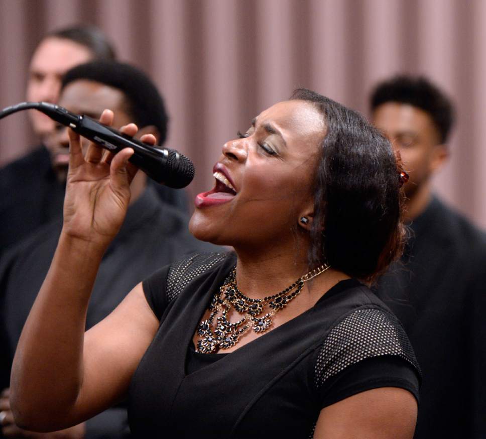Al Hartmann  |  The Salt Lake Tribune
LDS Genesis Group Choir singer Marj Desuis rehearses. This choir is different from most LDS choirs. The group sings gospel and soul music.