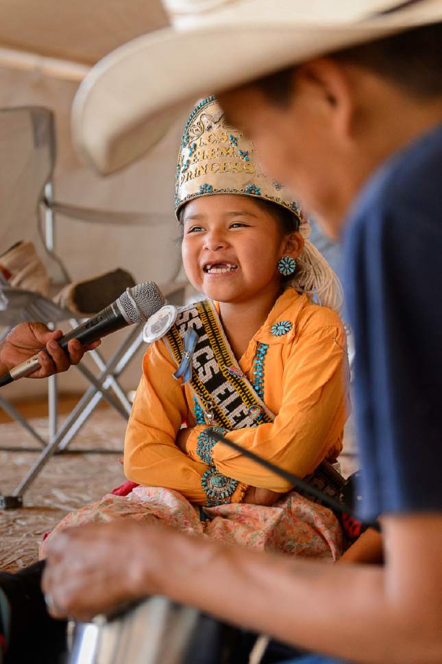 Trent Nelson  |  The Salt Lake Tribune
Johnnaya Malone sings with her father, Arnold Malone, at the 3rd Annual Bears Ears Inter-Tribal Summer Gathering, Thursday June 8, 2017.