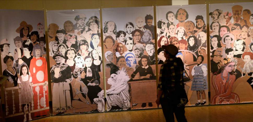 Al Hartmann  |  The Salt Lake Tribune
The Leonardo is unveiling a new exhibit, "Woman/Women," to focus on the accomplishments of women, past and present.  Work in Progress is an ongoing community mural depicting women who have been catalyst for change in the arts, sciences and social activism.
