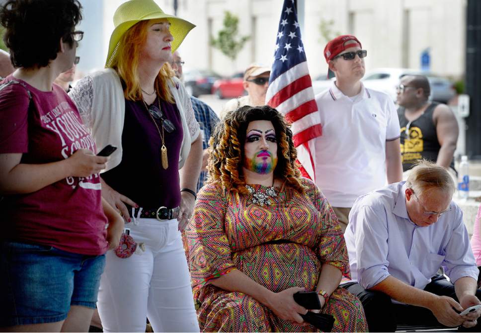 Scott Sommerdorf | The Salt Lake Tribune
An eclectic group listens to speakers at the Federal Building as Salt Lake City joined the Nationwide LGBT March and Rally among 97 cities across the nation, in the Equality March for Unity & Pride, Sunday, June 11, 2017.