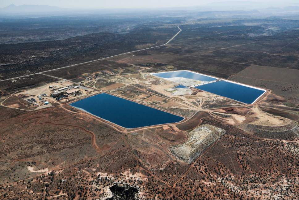 Dom Smith  | Courtesy of EcoFlight
This aerial photo shot in April 2015 shows the White Mesa Uranium mill near Blanding and its evaporation ponds. In comments to the U.S. Interior Department, state officials are claiming the mill -- and Utah's uranium industry -- are being jeopardized by President Obama's designation in December of the Bears Ears National Monument.
