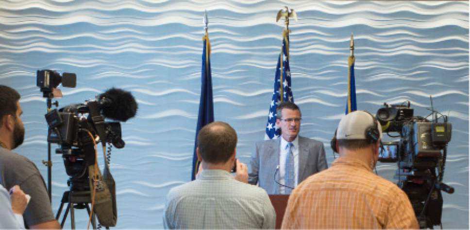 Steve Griffin / The Salt Lake Tribune

Special Agent in Charge Eric Barnhart announces that the FBI is now offering a reward of up to $50,000 for information leading to the arrest and conviction of the fugitive Lyle Steed Jeffs during a press conference at the FBI Salt Lake City Field Office in Salt Lake City Monday August 29, 2016.