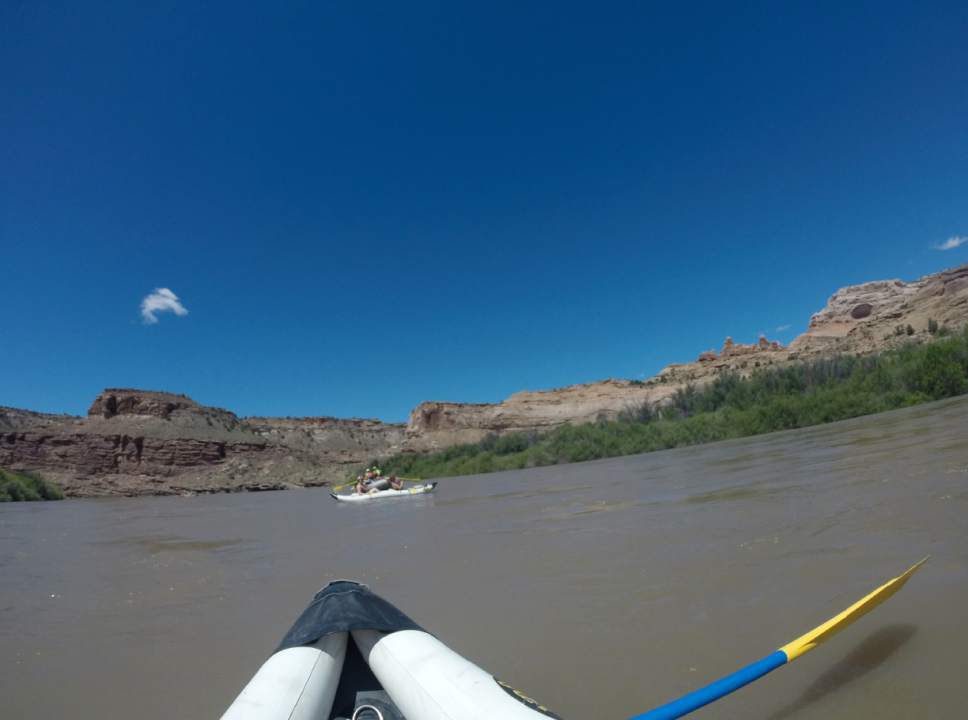 Nate Carlisle  |  The Salt Lake Tribune


An inflatable "duckie" kayak is pointed down the Colorado River northeast of Moab on May 27, 2017.