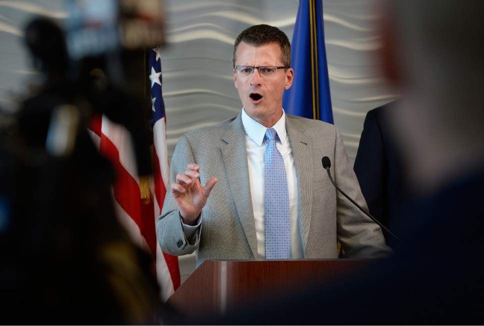 Scott Sommerdorf | The Salt Lake Tribune
FBI Special Agent in Charge Eric Barnhart speaks at a press conference about the arrest of FLDS Church Leader Lyle Jeffs, Thursday, June 15, 2017. Jeffs was arrested Wednesday night in South Dakota.