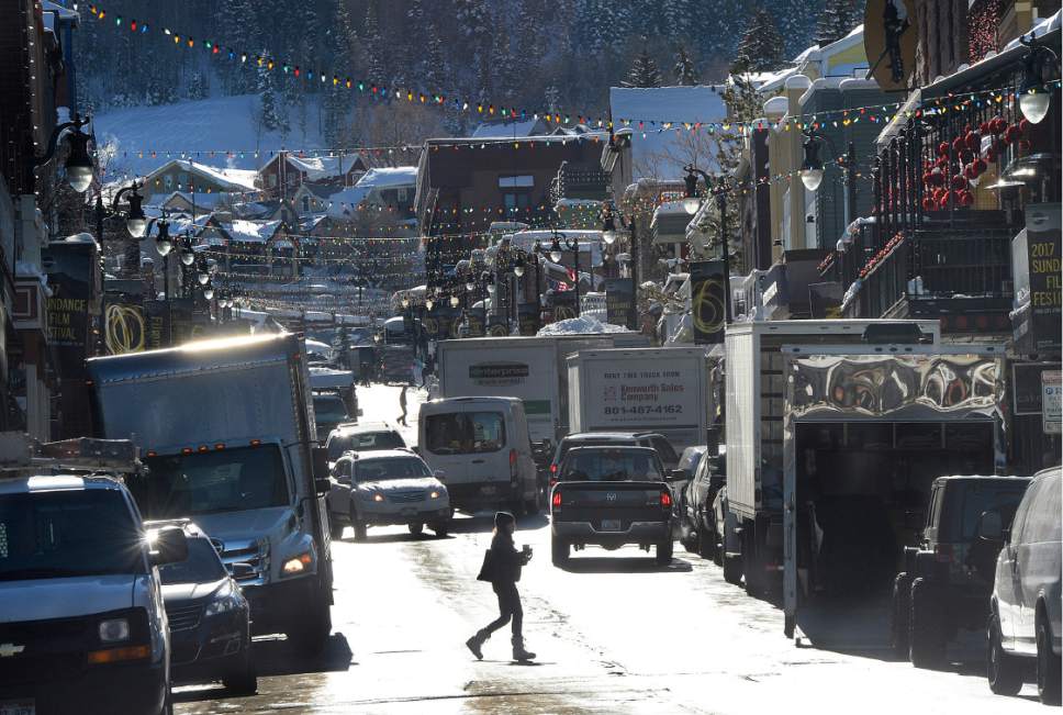 Scott Sommerdorf   |  The Salt Lake Tribune  
Delivery trucks and visitors made for crowded energy on Main Street in Park City prior to the beginning of the Sundance Film Festival on Wednesday, Jan. 18, 2017.