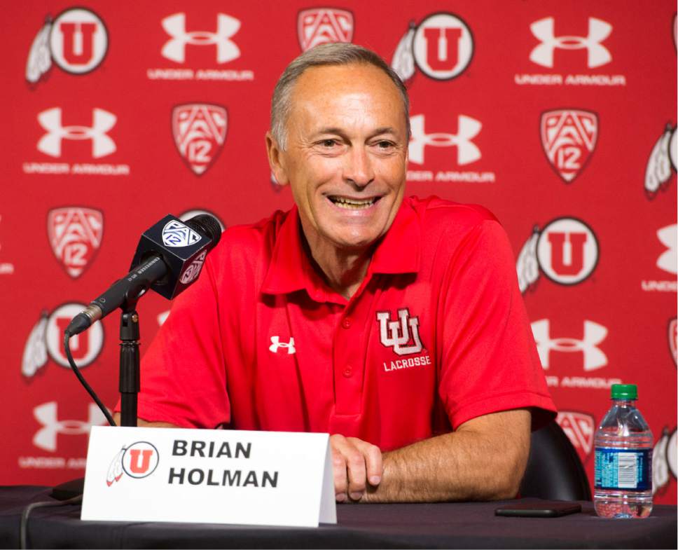 Rick Egan  |  The Salt Lake Tribune

University of Utah Lacrosse coach Brian Holman makes a statement, as the UofU announces that it will add men's lacrosse as a division 1 sport in a news conference at the Spence and Cleone Eccles Center, Friday, June 16, 2017.