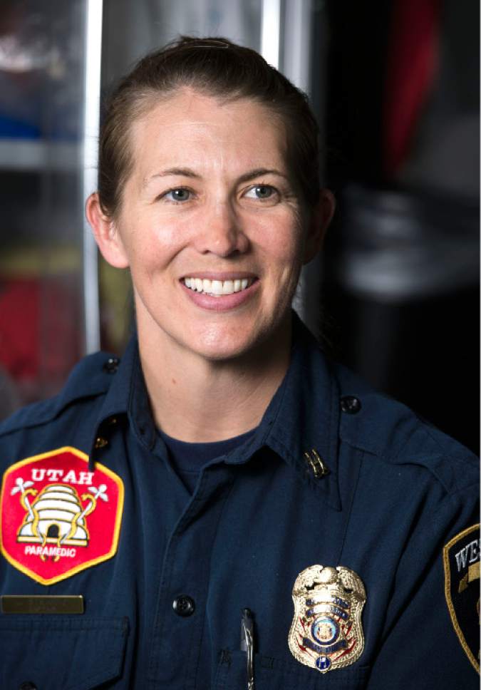 Leah Hogsten  |  The Salt Lake Tribune
Captain Joy Stearns is West Jordan Fire Department's first female fire captain, Tuesday, June 13, 2017.