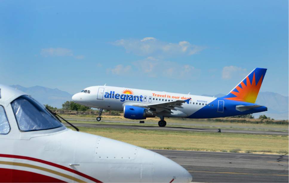 Scott Sommerdorf   |  The Salt Lake Tribune  
An Allegiant flight takes off from Provo's airport to begin the 10:48 a.m. flight to Phoenix-Mesa, Wednesday morning, August 31, 2016.