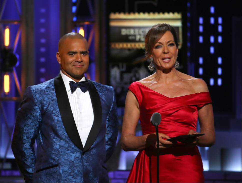Christopher Jackson, left, and Allison Janney present the award for best direction of a play at the 71st annual Tony Awards on Sunday, June 11, 2017, in New York. (Photo by Michael Zorn/Invision/AP)