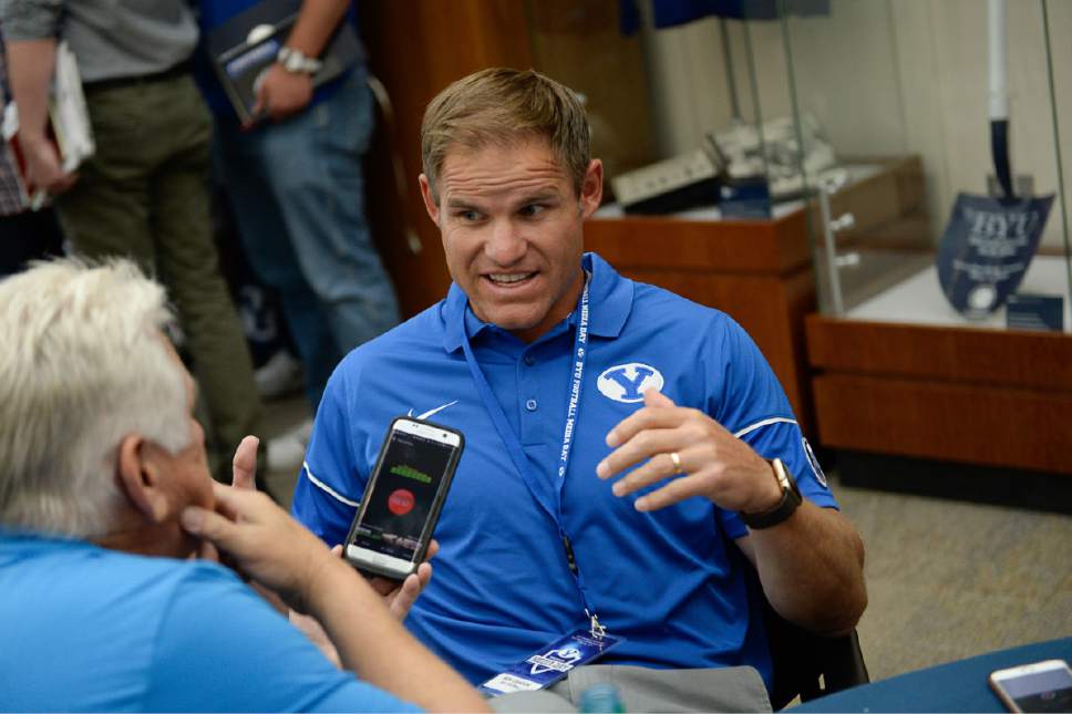 Francisco Kjolseth  |  The Salt Lake Tribune


BYU receivers coach Ty Cahoon speaks with the media during BYU Football Media Day at BYU Broadcasting in Provo on Friday, June 23, 2017.
