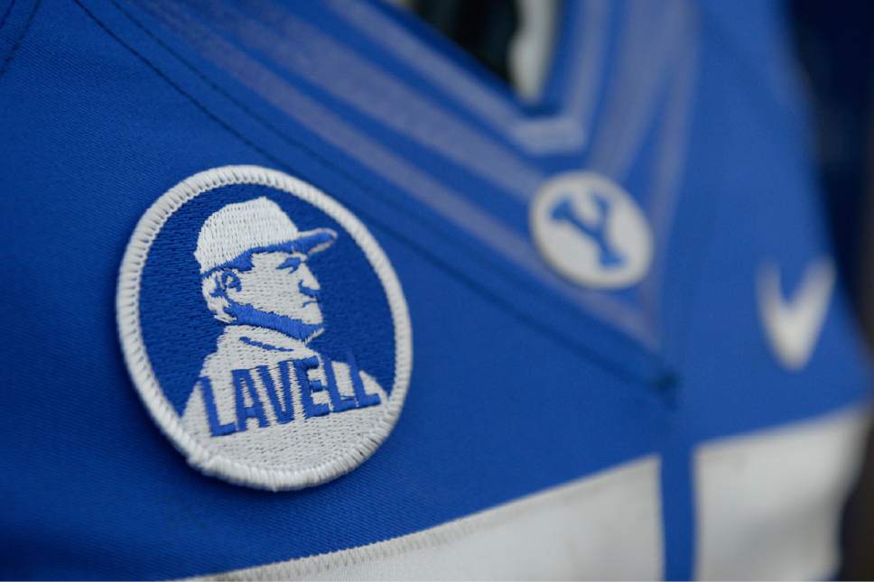Francisco Kjolseth  |  The Salt Lake Tribune


A sample jersey at BYU Football Media Day shows the patch BYU football players will wear this upcoming season to honor former coach LaVell Edwards on Friday, June 23, 2017.