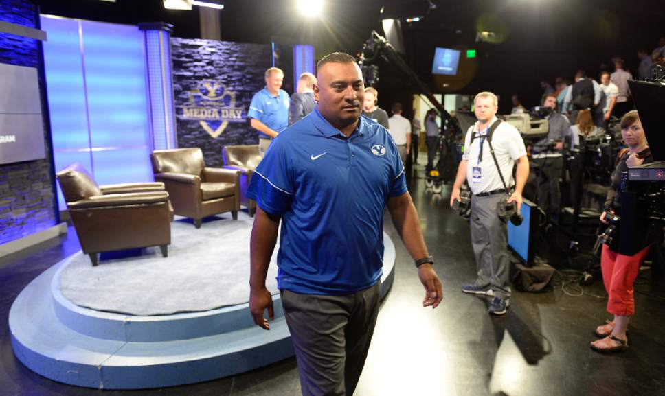 Francisco Kjolseth  |  The Salt Lake Tribune


BYU head coach Kalani Sitake concludes a roundtable discussion in Studio C of the broadcast center as part of BYU Football Media Day on Friday, June 23, 2017.