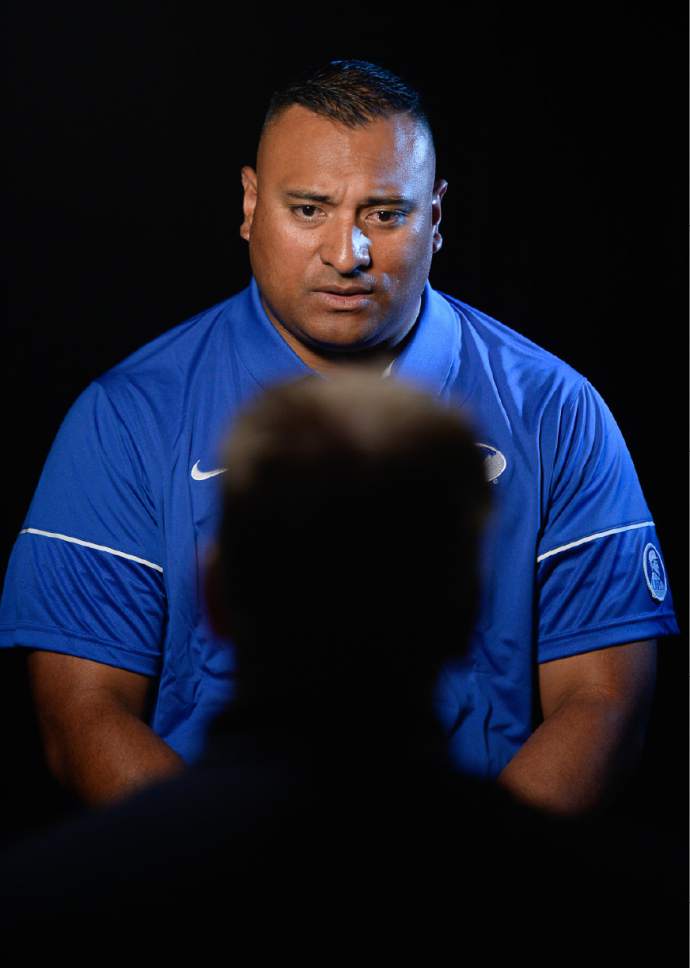 Francisco Kjolseth  |  The Salt Lake Tribune


BYU football head coach Kalani Sitake sits down for interviews during BYU Football Media Day at BYU Broadcasting in Provo on Friday, June 23, 2017.