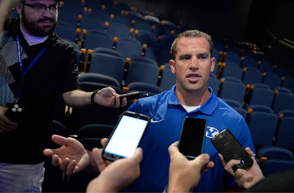 Francisco Kjolseth  |  The Salt Lake Tribune


Luke Staley is interviewed by the media regarding his number being retired during BYU Football Media Day at BYU Broadcasting in Provo on Friday, June 23, 2017.