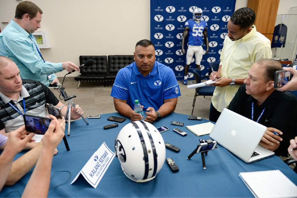 Francisco Kjolseth  |  The Salt Lake Tribune


BYU football head coach Kalani Sitake sits down for interviews during BYU Football Media Day at BYU Broadcasting in Provo on Friday, June 23, 2017.