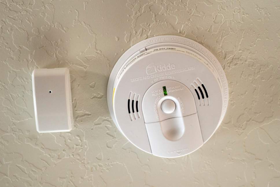 Chris Detrick  |  The Salt Lake Tribune
Smoke and carbon monoxide detector in James and Aleisha McDaniel's Vivint Smart Home in South Jordan Thursday, June 8, 2017.