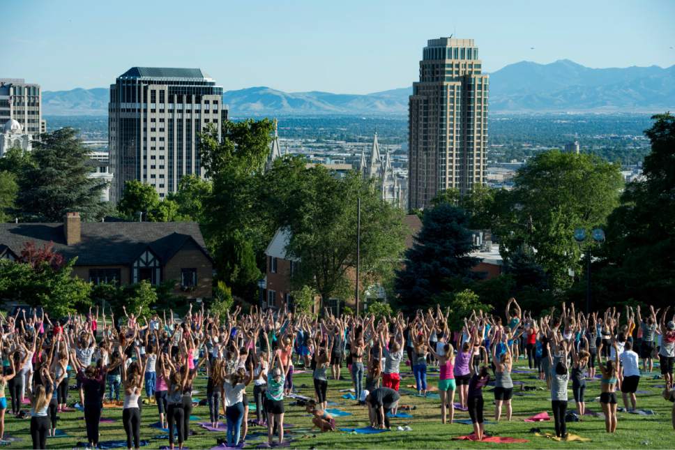 Rick Egan  |  The Salt Lake Tribune

Hundreds participate in Lululemon Yoga on the State Capitol lawn, during the third annual complimentary summer yoga series Elevate Your State of Mind on Wednesday, June 28, 2017.