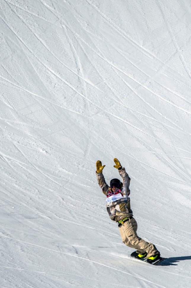 Chris Detrick  |  The Salt Lake Tribune

Sage Kotsenburg, of Park City, competes in the Men's Slopestyle Finals at the Rosa Khutor Extreme Park during the 2014 Sochi Olympic Games Saturday February 8, 2014. Kotsenburg won the gold medal with a score of 93.50.