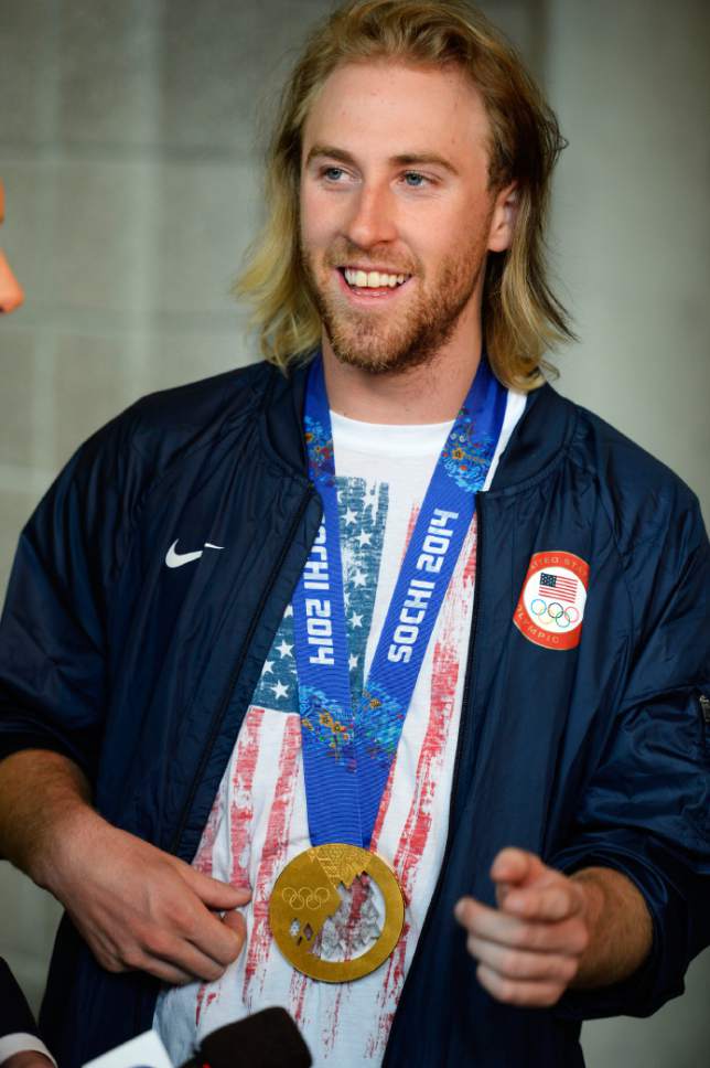 Steve Griffin  |  The Salt Lake Tribune

Olympian Sage Kotsenburg talks with the media during press conference in advance of the Governor's State of Sport Awards at EnergySolutions Arena in Salt Lake City, Utah Tuesday, April 22, 2014.